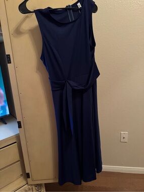 Sleeveless Navy Blue Tie-Waist Dress